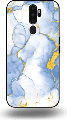 Produktbild von Smartphonica Handytasche passend für OPPO A9 2020 mit Hellblau Gold Marmor Print - TPU Backcover Case Hellblau Gold Marmor Design