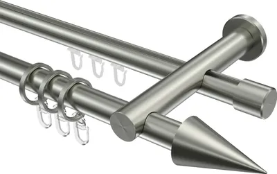 Produktbild von Interdeco Rundrohr-Innenlaufstange / Gardinenstange (Kombination) Edelstahl-Optik, Typ Platon Savio (Kegel), 20 mm Ø 2-läufig, 480 cm