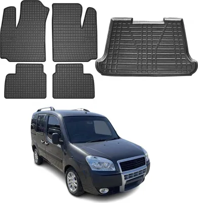 Immagine prodotto di Set tappetini e fodera bagagliaio per Fiat Doblo 2000-2010 in gomma TPE nero 5x