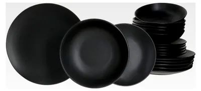 Produktbild von 18-teiliges Geschirr-Set Nero für 6 Personen im modernen Ethno-Stil aus Steingut, schwarz matt
