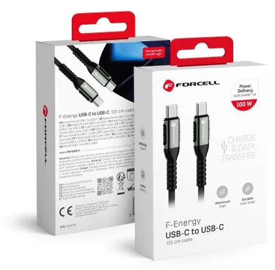 Obrázok produktu pre Kábel FORCELL F-ENERGY C260 typ C na typ C QC4.0 PD 5A 100W Cafule 1,2 m čierny