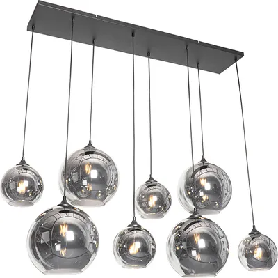 Produktbild von QAZQA - Art Deco Art-Deco-Hängelampe I Pendellampe I Pendelleuchte schwarz mit Rauchglas 8-flammig – Sandra I Wohnzimmer I Schlafzimmer - Länglich - LED geeignet E27