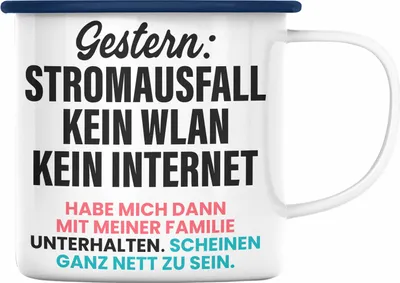 Produktbild von Trendation - Gamer Emaille Tasse Geschenk Jungen Zocker Mitbringsel Männer Zocken Gaming Geschenkideen PC Kinder Zubehör Spruch Lustig Stromausfall (Blau)