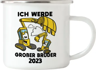 Produktbild von Ich Werde Großer Bruder 2023 Emaille Tasse Ankündigung Schwangerschaft Bruder Schwester Bagger Traktor Baustelle