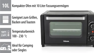 Obrázok produktu pre Tristar OV-3615 Mini rúra - 10 l - Čierna - Voľne stojaca - Ovládací volič - 100 - 230 °C - Mechanická (OV-3615)