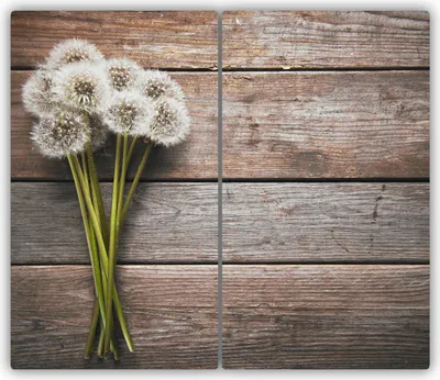 Produktbild von Tulup Glas-Herdabdeckplatte - 2x30x52cm - Glaskeramikkochfeld-Abdeckung Spritzschutz Zweiteilig Pusteblume Holz