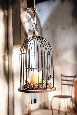 Image de Cage décorative "Gabbietta" en bois & métal, marron, cage à oiseaux, bougeoir