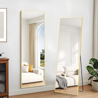 Produktbild von Famanu Wandspiegel 44 x 174 cm mit Goldrahmen - Rechteckiger Stehspiegel für Wohnzimmer, Schlafzimmer und Flur