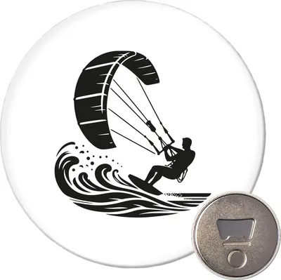 Produktbild von Huuraa Magnet Kitesurfen Silhouette 59mm Kühlschrankmagnet rund Flaschenöffner Geschenkidee
