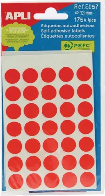 Produktbild von Apli - runde Etiketten im Etui Durchmesser 13 mm, rot, 175 Stück, 35 pro Blatt (2057)