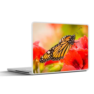 Produktbild von MuchoWow® Laptop Aufkleber Sticker Cover Blumen - Schmetterlinge - Monarch 36.5x27.5 cm - Laptop-Sticker