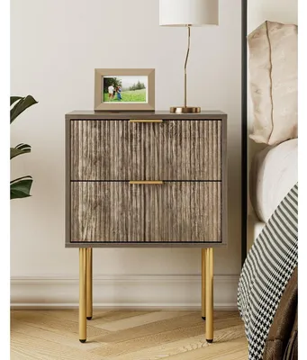 Productafbeelding van Nachtkastje met 2 lades, modern design, grijs, 40 x 30 x 56 cm