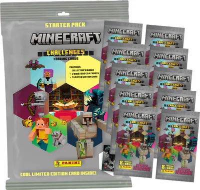 Produktbild von Panini Minecraft 4 Karten - Sammelkarten Challenges Trading Cards (2025) - 1 Starter + 10 Booster