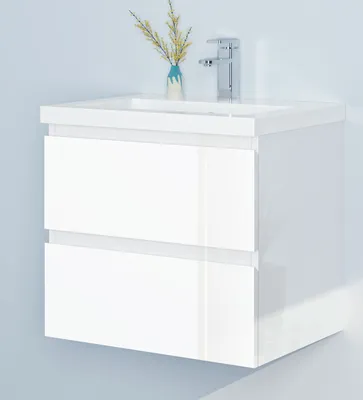 Produktbild von 50cm Badmöbel Set Waschtisch mit Unterschrank Gäste WC Hochglanz Weiß Waschbecken Mineralguss