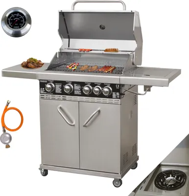 Produktbild von Vaiko Chef 4 Gasgrill Echte Edelstahl Konstruktion Grillstation Grillwagen 4+1