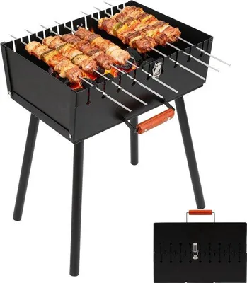 Produktbild von Tragbare Holzkohlegrill - Klappgrill mit 16 Spießen - Schwarz