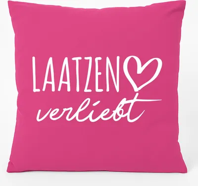 Produktbild von Huuraa Kissen Laatzen verliebt 40x40cm mit Füllung Fuchsia Baumwolle Dekokissen Geschenkidee