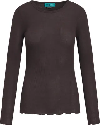 Produktbild von Langarmshirt Oslo gerippt mit Rundhalsausschnitt, figurbetont und Rüschen