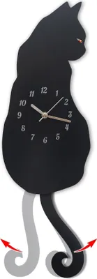 A black cat-shaped wall clock with a swinging tail.