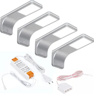 Produktbild von 4er SET JUNKER Lighting LED Unterbauleuchten VIOLA 4000K neutralweiß (12V 3,5W 160 x 55 x 60,5 mm) inkl. Trafo und Touch Dimmer / Anschlußfertiges Plug & Play Set