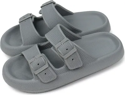 Produktbild von ASKSA Uni Hausschuhe Super Weich Sandalen mit Schnalle Dicken EVA Schlappen Rutschfeste Badelatschen, Grau, Groesse: 44-45