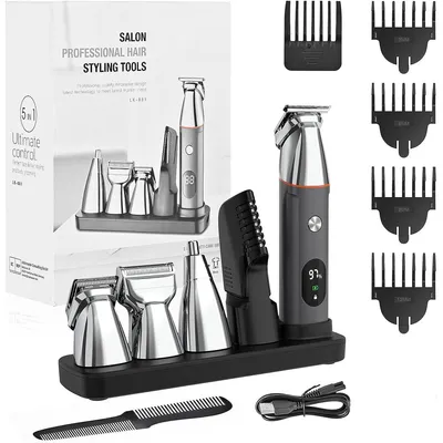 Produktbild von Multifunktionaler 5-in-1 Herren Haarschneider & Rasierer Set – USB Wiederaufladbar, Wasserdicht, LED Anzeige, Präzisionsklingen