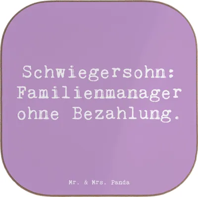Produktbild von Mr. & Mrs. Panda Untersetzer Glas Spruch Schwiegersohn Manager - Lavendeltraum - Geschenk, Familienmitglieder, Familienleben, Geschenke, für Gläser, Schwiegereltern