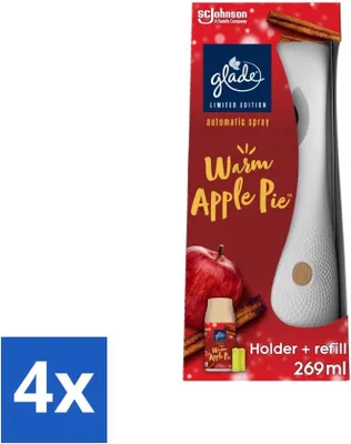 Zdjęcie produktu dla Glade - Automatyczny spray z przytrzymywaczem - Warm Apple Pie Limited Edition - 269 ml - Value Pack - 4 szt