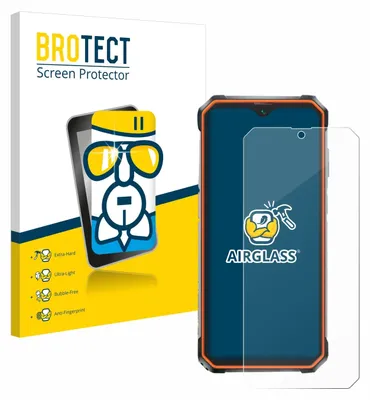 A product shot showing the packaging for a screen protector and the screen protector itself placed on a phone.