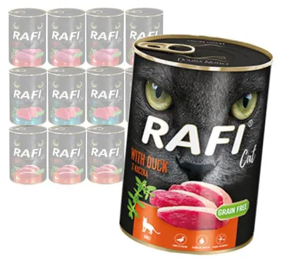 Zdjęcie produktu dla Mokra Karma dla Kotów Rafi Cat Adult 3 Smaki Puszka Zestaw 12 x 400 g