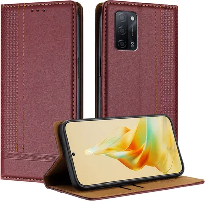 Produktbild von Handyhülle für OPPO A54 4G/A55 5G Leder Flip Klappbare Schutzhülle mit Standfunktion Dunkelrot