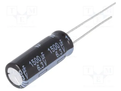 Obrázok produktu pre 5 kusov kondenzátorov: elektrolytický, 1500 µF, pre montáž na dosku, nízka impedancia, tolerancia ±20 %, typ EEUFR0J152L