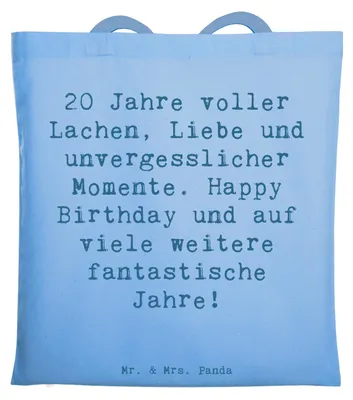 Produktbild von Mr. & Mrs. Panda Jutebeutel Spruch 20. Geburtstag Feiern - Sky Blue - Geschenk, Feier, Happy Birthday, Schultasche, Geburtstagsgeschenk, Shopping Tasche, Jubiläum
