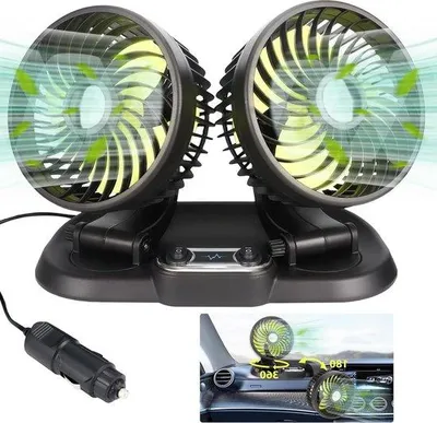 Immagine prodotto di Ventilatore doppio da 12 V, orientabile a 360°, 2 velocità, per auto, nero