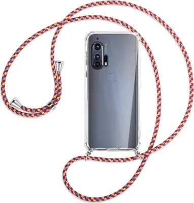Produktbild von Handykette Backcover-Schutzhülle mit Band (Metall silberfarben) für Motorola Edge Plus - weinrot/gelb/grau