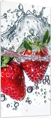 Produktbild von Glasbild 55x110cm in XXL für Wohnzimmer, Schlafzimmer Motiv Erdbeeren im Wasser