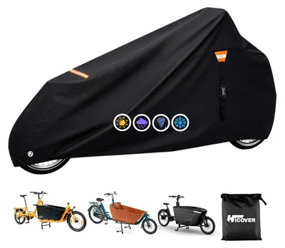 Immagine prodotto di Telo copribici per 2 bici - 600D impermeabile - Per bici cargo anteriore e posteriore - Strisce riflettenti - Grigio