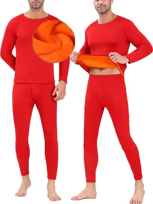 Image de ASKSA Sous-vêtements thermiques hommes Ensemble polaire intérieure Respirant Sous-vêtements doux Vêtements thermiques, Rouge, L