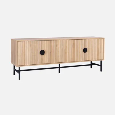Produktbild von sweeek - TV-Möbel mit geriffeltem Holzdekor 160 cm - Eichenfarben