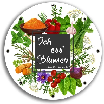 Produktbild von Wallario rundes Outdoor-Poster für Garten oder Balkon, Motiv Ich ess Blumen - Gemüse und Kräuter, 30 cm Durchmesser