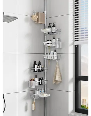 Obrázok produktu pre Teleskopická sprchová polica 78-308 cm, 7 políc, nehrdzavejúca, držiak na uteráky, do kúpeľne