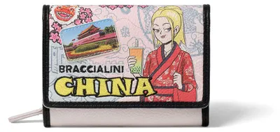 Imagen del producto de Cartera de cuero blanca con cremallera y compartimentos para tarjetas
