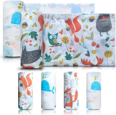 Produktbild von 6er Set Babytücher mit Tier-Motiven aus 100% Baumwolle, bunt