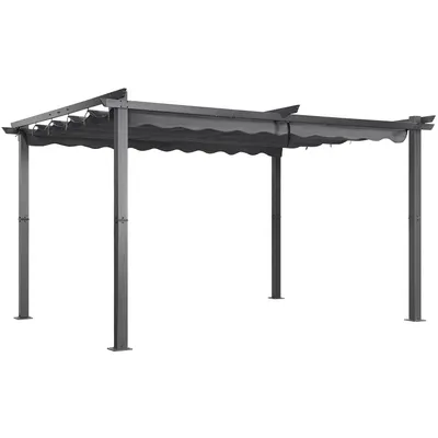 Obrázek produktu pro Angel Living Zahradní pergola Zahradní altán z hliníku v antracitové barvě, střešní trubky z oceli, nastavitelná střecha z polyesteru (šedá, 3 x 4 m)