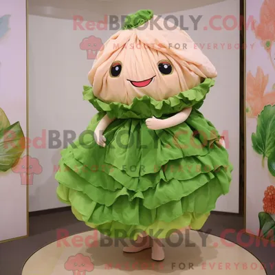 Produktbild von Maskottchenfigur REDBROKOLY eines Pfirsichkohlblattes mit Minirock und Schalnadeln