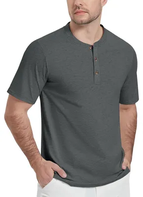 Obrázok produktu pre KEFITEVD Pánske polo tričko Henley z bavlny S krátkym rukávom Šedé L