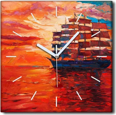 Produktbild von Coloray Uhr auf Leinwand 30x30 cm Wand Uhr Dekoration Wohnzimmer Segeltuch weiße Zeiger -Ozean-Sonnenuntergang