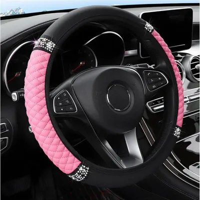 Produktbild von Universelle Auto-Lenkradhülle mit Glitzer und Diamantakzenten - Antirutsch und Elastisch - 37-38 cm (Rosa)