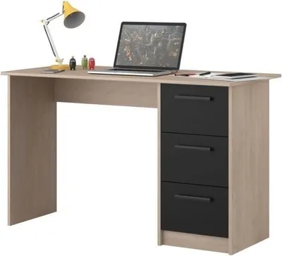 Image de Bureau Droit 3 Tiroirs PARISOT, 121,4 x 55 x 74.5 cm,Reproduction Chêne/Noir, ESSENTIEL