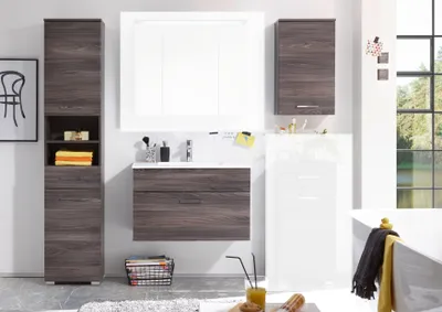 Produktbild von Badmöbel Set SEATTLE 3-tlg Hochschrank Badezimmer Waschtisch Braun Sangallo